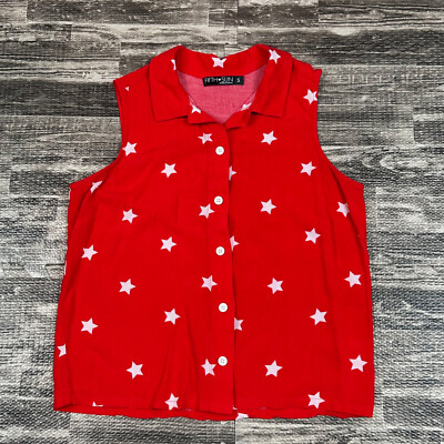 Fifth Sun Top Womens size S Red & White Star Sleeveless Button-Down Shirt