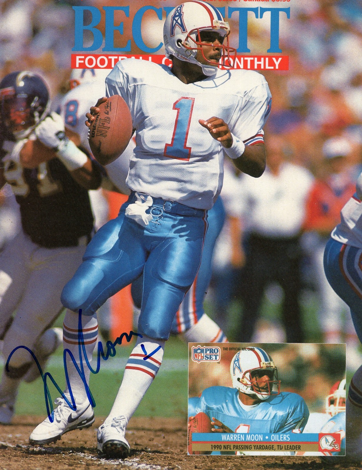 Warren Moon Autographed Signed & Andre Rison Falcons Oilers Beckett Full Magazine COA Look 