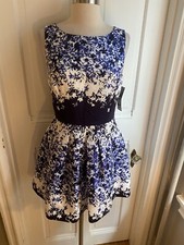 TAHARI ASL FIT & FLARE MULTICOLOR FLORAL DRESS-SIZE6P-NWT$138.00-BLACK WAISTLINE