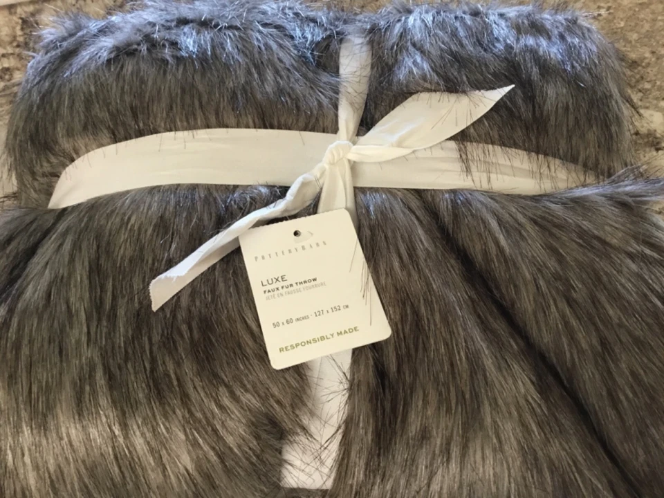 Pottery Barn Faux Fur Luxe Ombre Throw Blanket gray ombré 50x60-NWT - Image 2 of 3