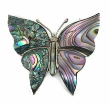 Vintage Mexico Sterling Silver 925 Abalone Shell Butterfly Brooch Pin Signed
