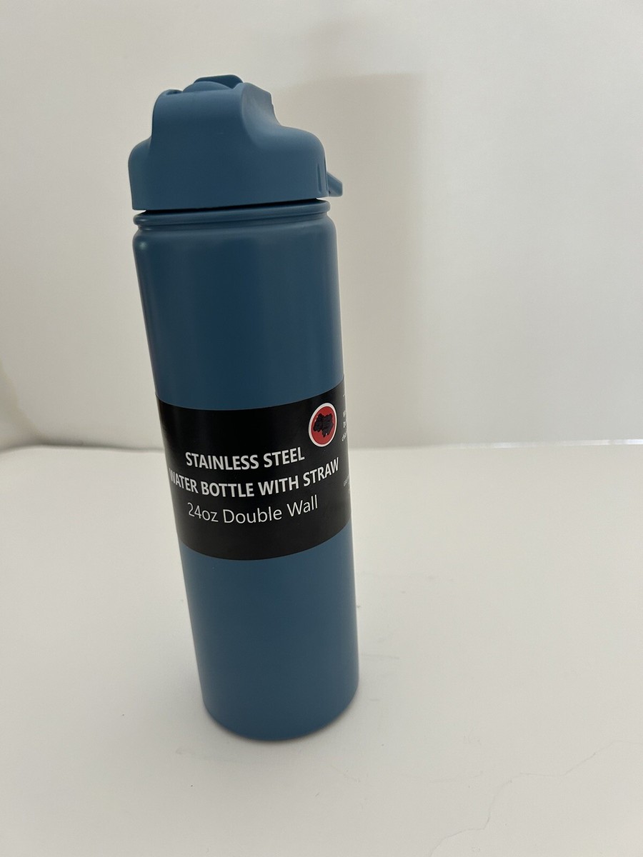 24oz Double Wall Stainless Steel Blue Water Bottle with Straw