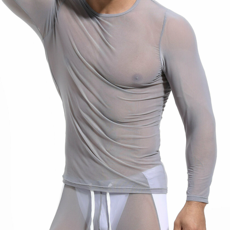 Mens Long Sleeve See Through Mesh T Shirt Sexy Muscle Clubwear Blouse Tops Tee