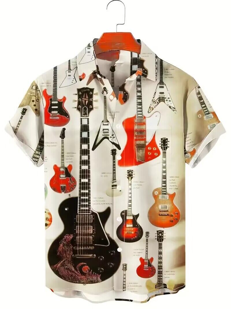 guitar dress shirts Mens Dress Shirt With Guitar Print