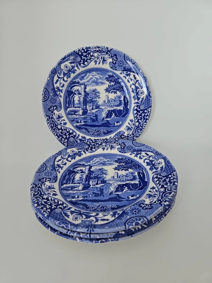 4x Spode Plates Blue Italian 19cm England  Set Side Plates 7.5 inch - Image 2 of 4