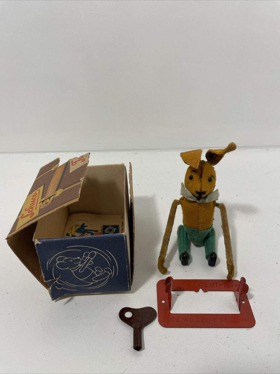 Antique German Schuco Velvet Wind-up Somersaulting Rabbit With