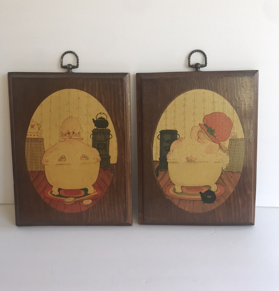 A signed vintage decoupage wood plaque — the kind of handcrafted MCM wall art you stumble upon once and never find again.