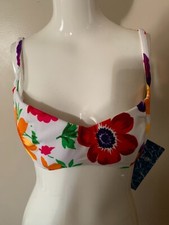 Illusions By Cole Bikini Top Floral Retro Pin-Up Flower Power Size 14 /B-C NWT