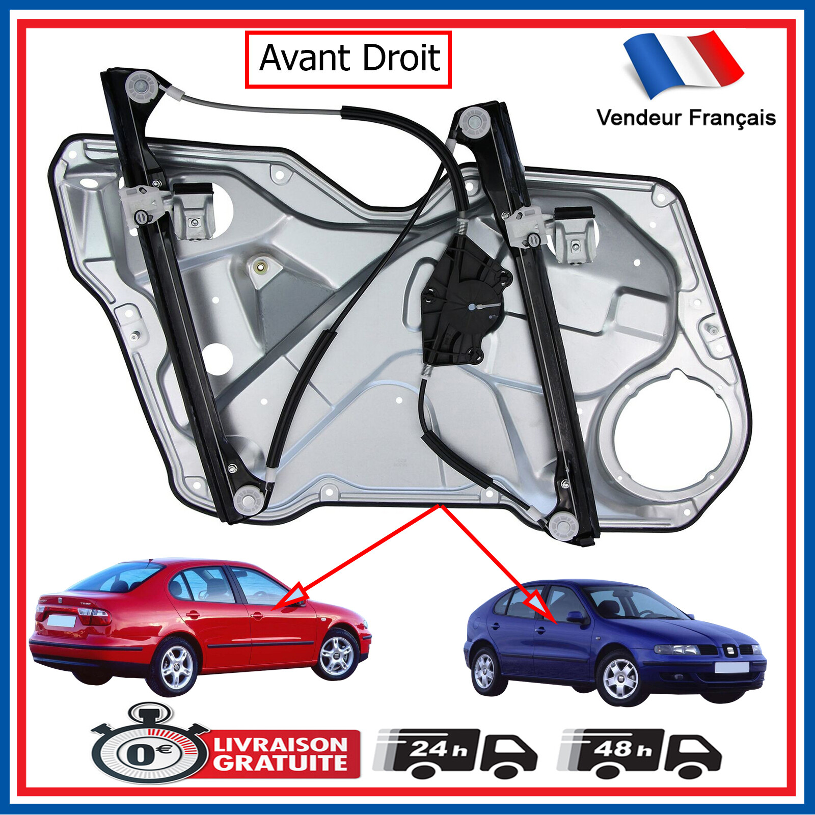 Mécanisme lève-vitre électrique Toledo II 1M0837462A système lève-vitre avant droit