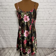 Vtg SOPHIA By Delicates Floral Satin Nightgown Size M Brown