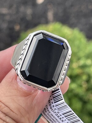 NWT Mens EFFY Designer Sterling Silver Ring With Onyx Stone Size 10