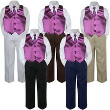 4pc Boys Baby Toddler Kids Eggplant Vest Necktie Formal Set Suit S-20