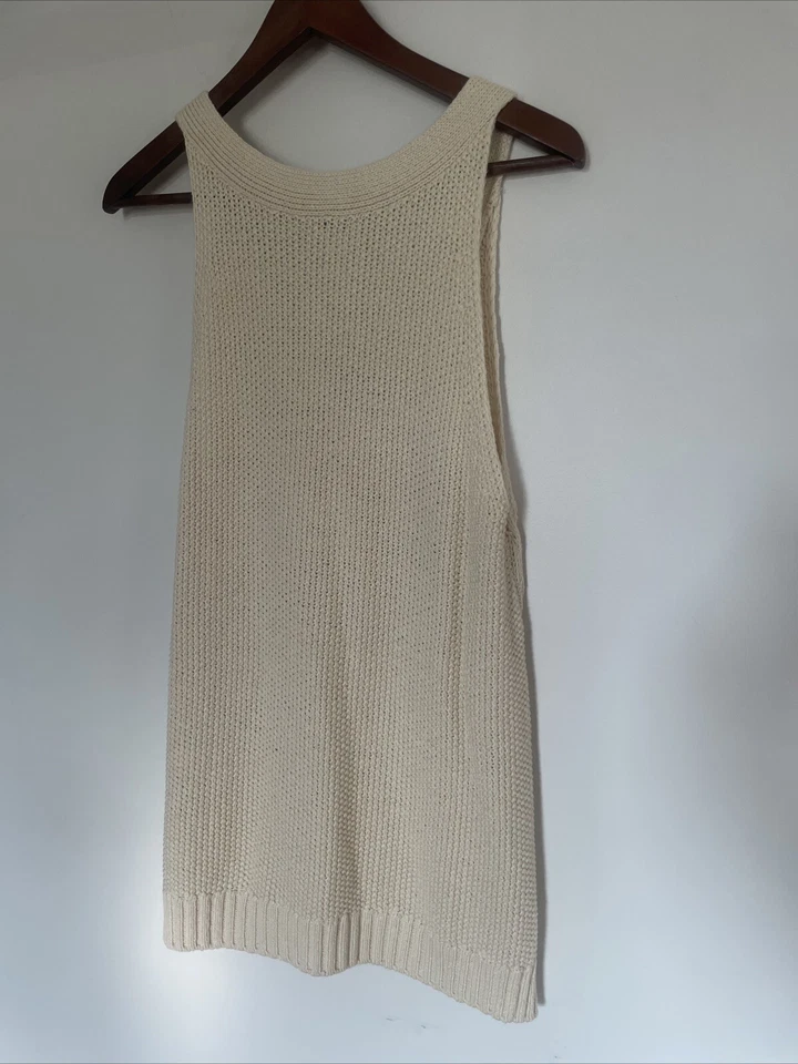 Sundance Kenzie Cable Tejido Sin Mangas Top Cuello en V Marfil Talla Lg Botón Costa Boho Foto 4 de 4