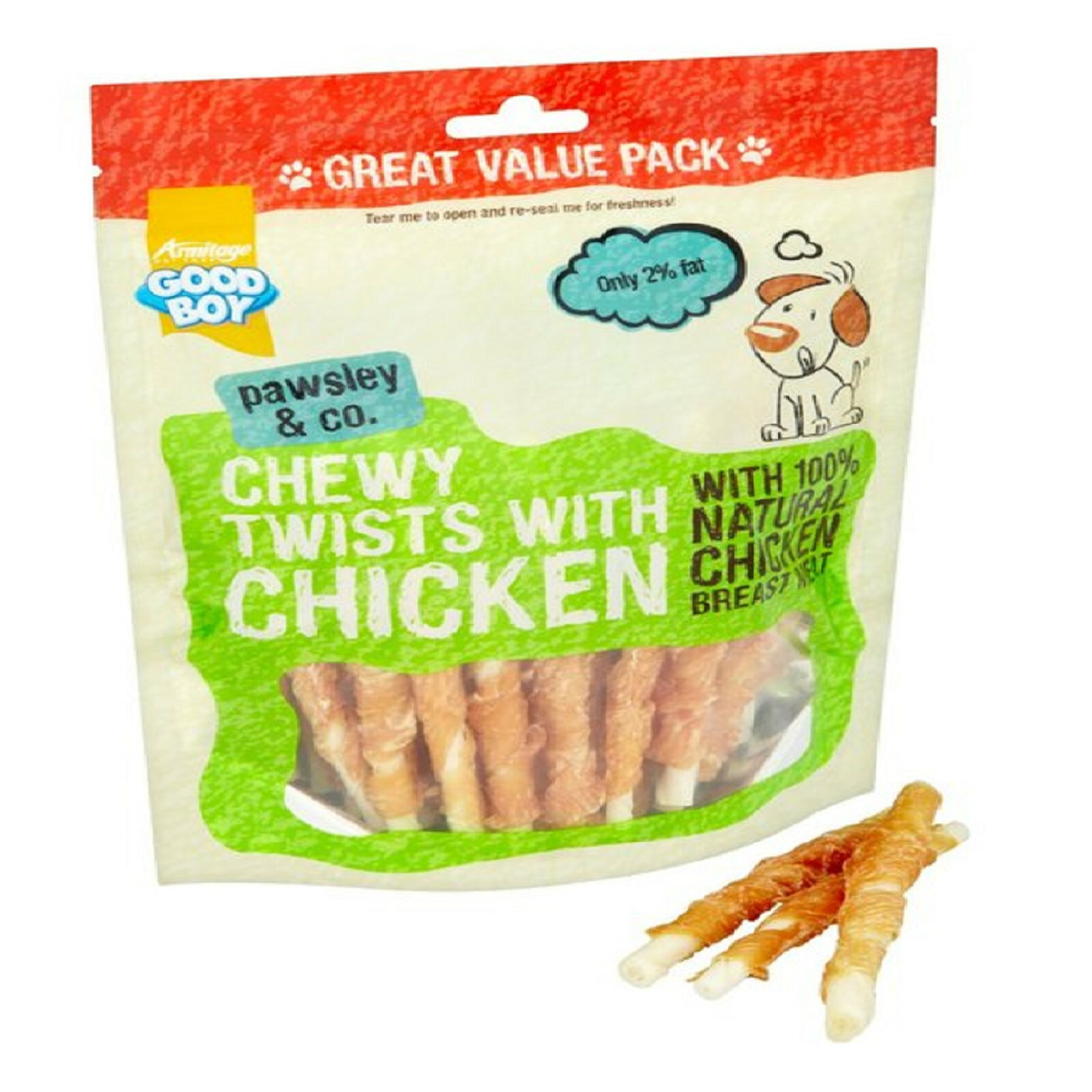 320g CHEWY TWISTS WITH CHICKEN : Armitage Good Boy Rawhide Dog Treat bp Pet Pack