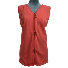 Vintage 70s 80s JL Plum Womens Medium Coral Long Vest Sleeveless Top Boxy Fit