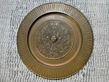EMBOSSED BRASS WALL PLAQUE PLATE - AZTEC INCA SOUTH AMERICAN SUN GOD  ART 