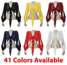 Chiffon Tie Top Belly Dance Harem Slit Wrap Choli Gypsy Haut Orientale Blouse