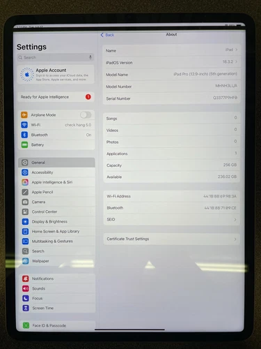 Apple iPad Pro 5th Gen 256GB 12.9" Wi-Fi- Space Gray -LCD Line