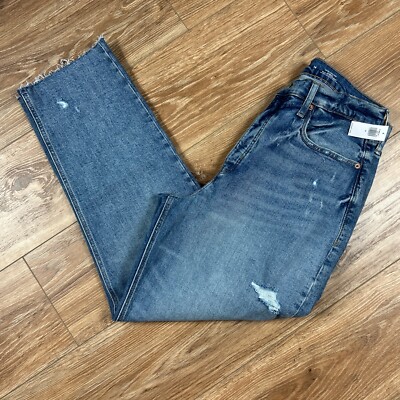 Old Navy Curvy Jeans Sz 14 Extra High Waisted Sky-Hi Straight Button Fly Cut-Off