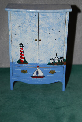 New Hand Painted Nautical Theme/Scene Cabinet Operating Drawer, 2 Doors,Shelves