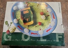 NIB 2pc CLAY ART 2000 Hand Painted GOLF Ball BAG Tee CHIP & DIP Serving PLATTER