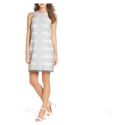 Maggy London Floral Jacquard Pom Pom Detail Shift Dress Black/White Size 6