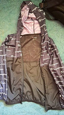 Champion Men's S Black Hooded Full Zip Logo Windbreaker Jacket