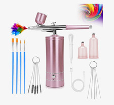 Rechargeable Pink Airbrush Makeup Kit w/ Mini Compressor, Metal, Reusable