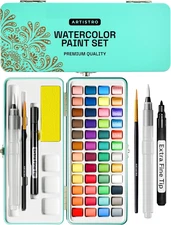 ARTISTRO Watercolor Paint Set Portable, Palette Set with Metallic Colors for Wor