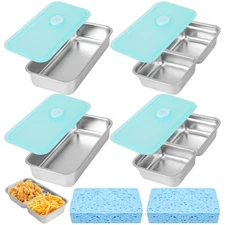 4Pcs Grab and Go Snack Containers with 2 Cleaning Sponge, Stainless Steel Sna...