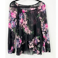 y2k Sheer Floral Mesh Ruffle overlay Top Womens L Fairy Grunge whimsigoth pink