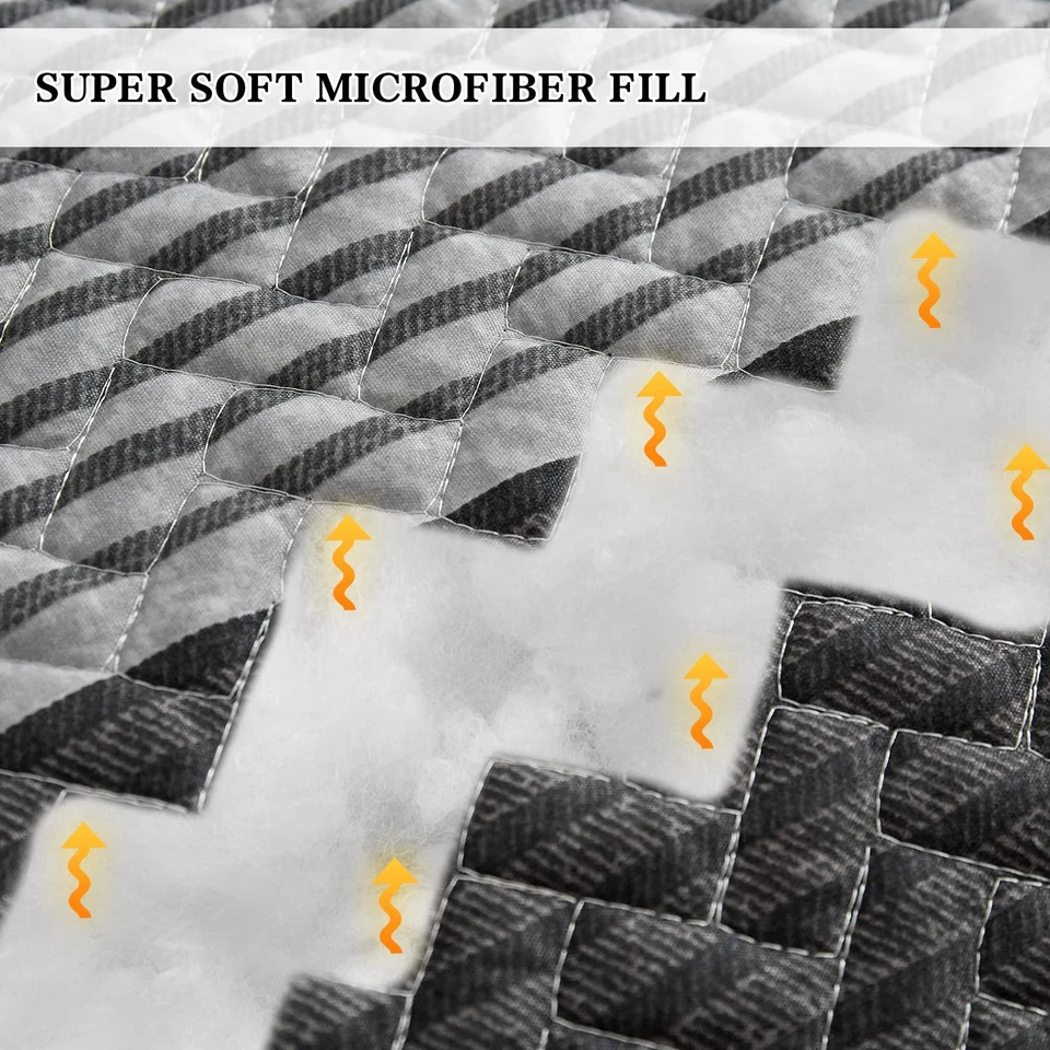 Juego de edredón a rayas Flysheep Boho tamaño king, 3 piezas gris y blanco reversible Foto 3 de 4