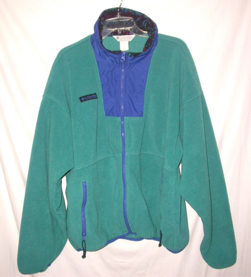 Columbia Color Block Fleece Jacket Mens XL Full Zip Green Blue Rugged Sporty - Image 2 of 4