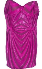 Pink Sequin Mesh Bodycon Mini Dress - Strapless Sweetheart Sleeveless Party