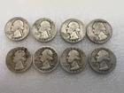 8 WASHINGTON QUARTERS, 1940s, CIRC, SF, DEN, Phila MINTS