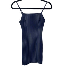 Forever 21 Mini Dress Blue White Pin stripe Form Fit Sexy Office Siren Career S