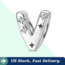 KUNSIR 925 Sterling Silver Letter V Charm For Bracelet Or Necklace Pendant Charm