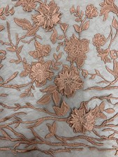Nina TOFFEE Polyester 3D Floral Embroidery on Mesh Lace Fabric by the Yard