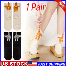 Cute Cat Socks with Fuzzy Balls, Funny Novelty Animal Sock Gift for Cat Lovers 