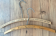 2 VTG Wooden Coat Clothes Suit Hangers Advertising Emile Sarrazin, Hilt Renfrew