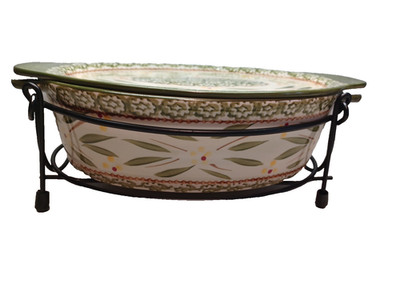 Temp-tations Tara Old World Ovenware Casserole w/Rack & Lid-Tray 2 Qt Christmas
