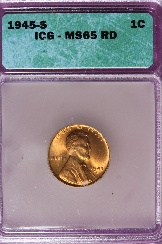 1945 S ICG MS65RD LINCOLN WHEAT CENT #B52508