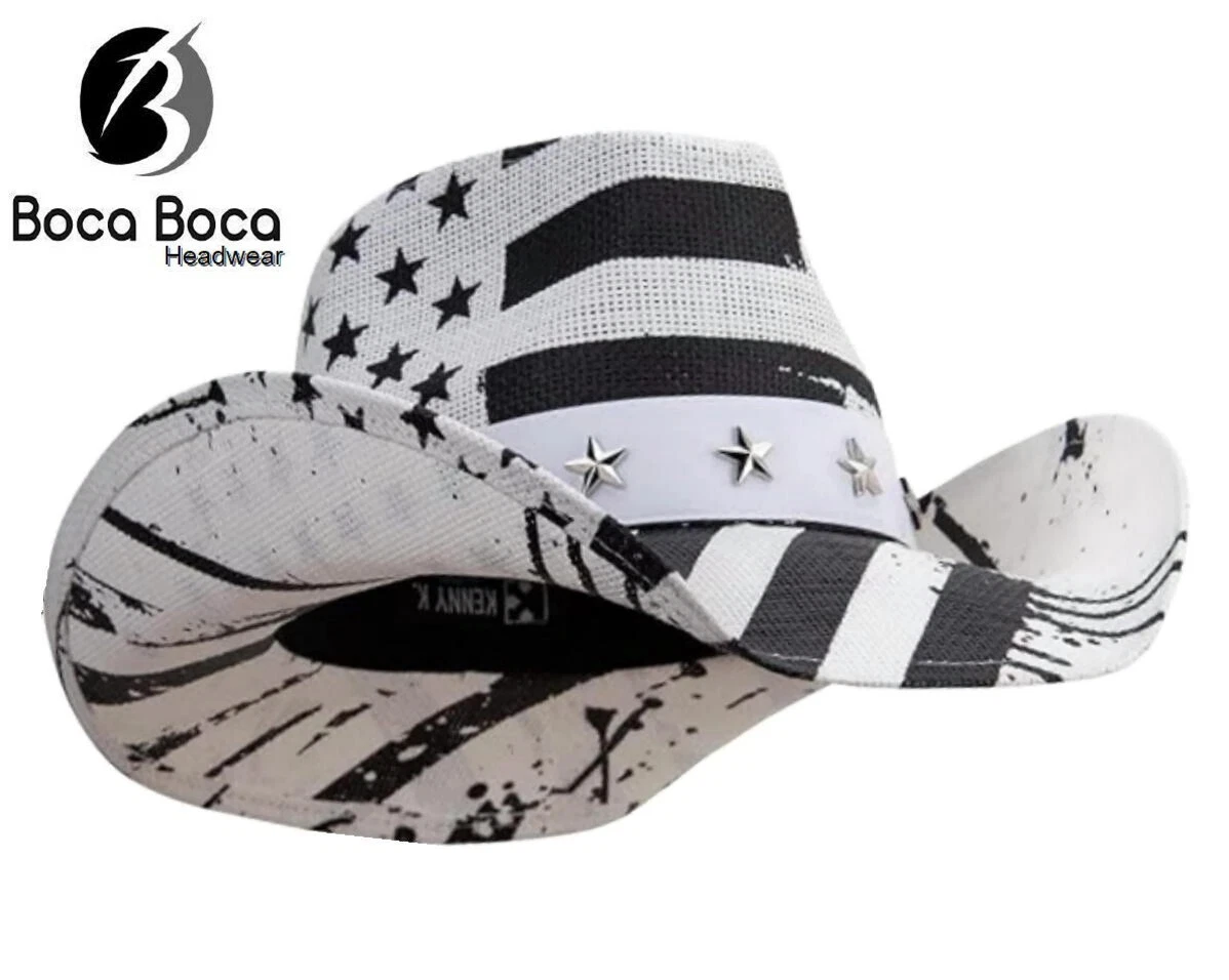 Western Drifter US Flag Patriotic Cowboy Cowgirl Hat Toyo Black / White UPF 50+