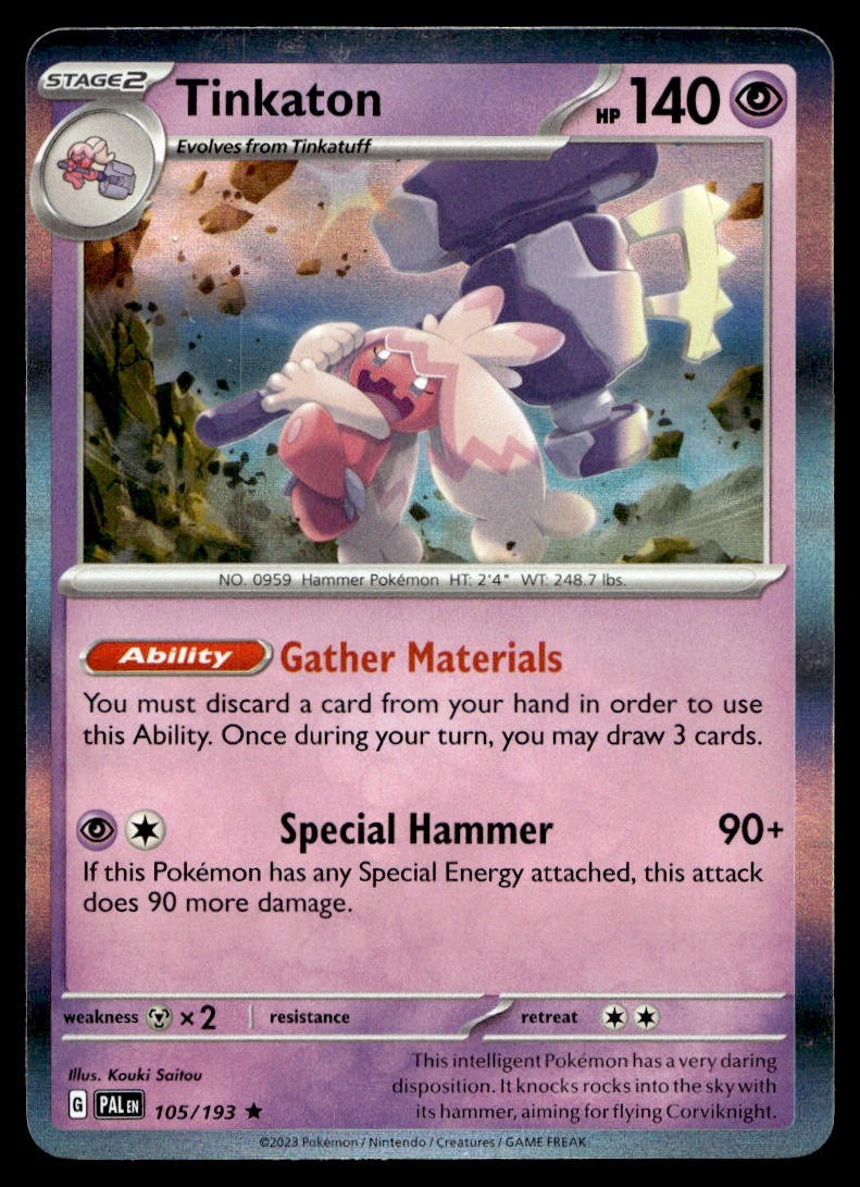 Tinkaton 105/193 Pokemon Card Paldea Evolved Rare 140 HP Holo Near Mint MX