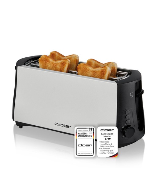 Toaster 4 Scheiben Langschlitz Mit BröTchenaufsatz Schwarz KrüMelschublade-image