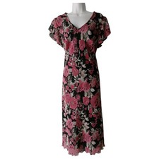 Bonmarche pink floral maxi boho ruffle multi dress lined long evening party 16