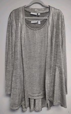 Susan Graver 3X Gold Foil Liquid Knit Tank Cardigan Set Metallic