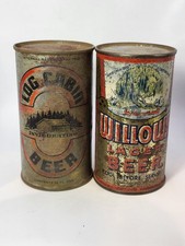 2 EARLY WEST COAST FLAT TOP BEER CANS IRTP WILLOWS AND LOG CABIN