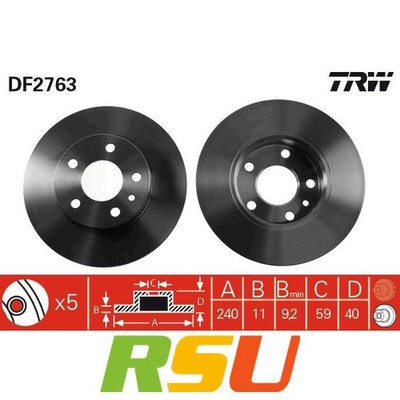 2x TRW Bremsscheibe DF2763 Höhe 40 mm Bremsscheiben-Aussendurchmesser 241 mm