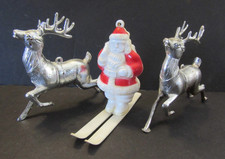 Irwin vtg Christmas Santa Skis Candy Container Silver Reindeer hard plastic lot